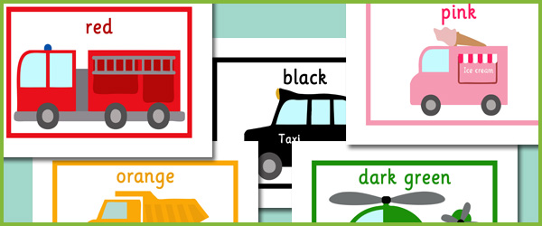 Vehicle themed colour flash cards Free Early Years
