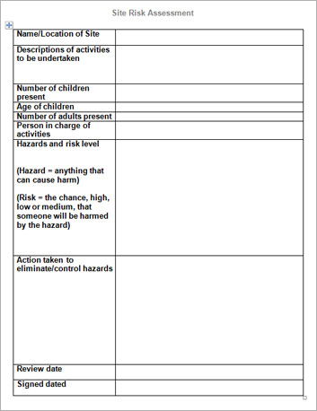 assessment risk template early years school forest activities outdoor setting eyfs schools plan teaching classroom primary children learning resources settings