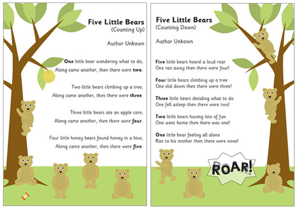 5 Little Bears Counting Rhymes | Free Early Years & Primary Teaching