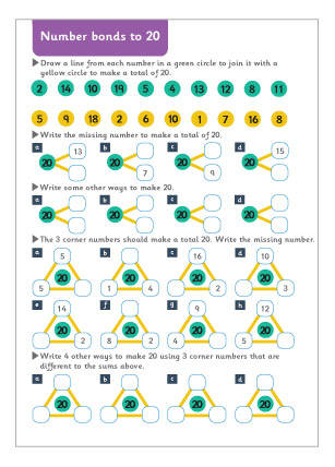 Early Learning Resources Number Bonds to 20 Maths Worksheet