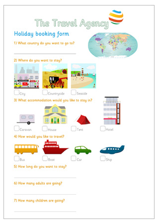 Early Learning Resources Holiday Booking Form, EYFS Travel Agency Role-Play