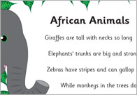 Early Learning Resources African Animals Poem Early Learning Resources African Animals Poem