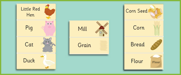 Little Red Hen word flashcards cards