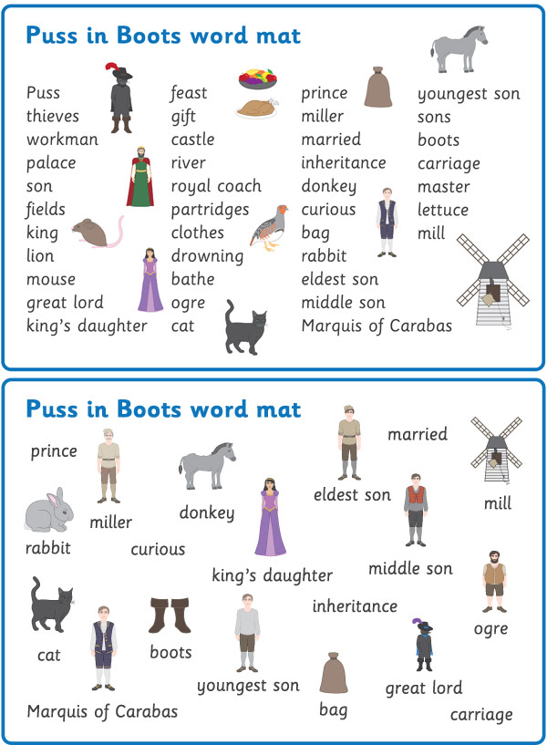 Puss in Boots Word Mats