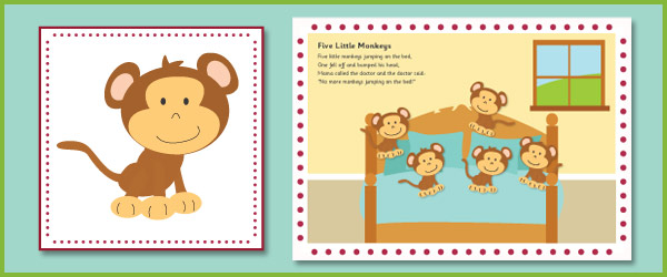 Download Early Learning Resources 5 Little Monkeys Jumping on the Bed (Number Rhyme) - Visual Aids