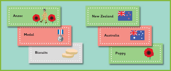 Anzac Day Topic Word Cards