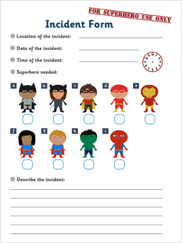 Early Learning Resources Superhero Incident Form | Superhero Role-Play