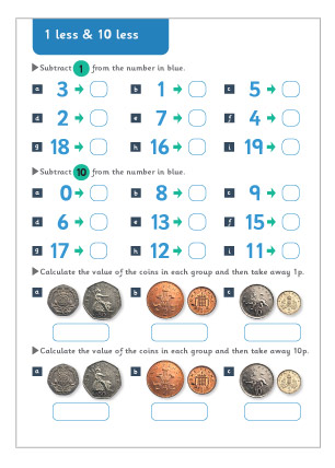 early learning resources 1 less and 10 less maths worksheet