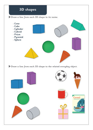 Early Learning Resources 3D Shapes Maths Worksheet