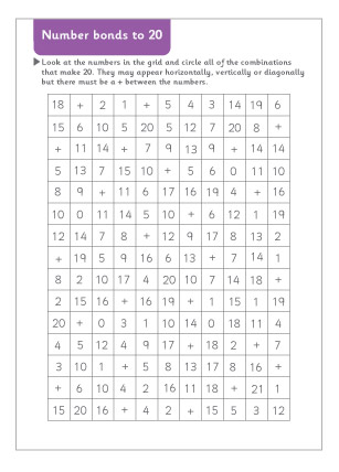 Early Learning Resources Number Bonds to 20 ‘Search’ Worksheet