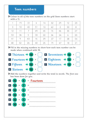Early Learning Resources Teen Numbers Maths Worksheet