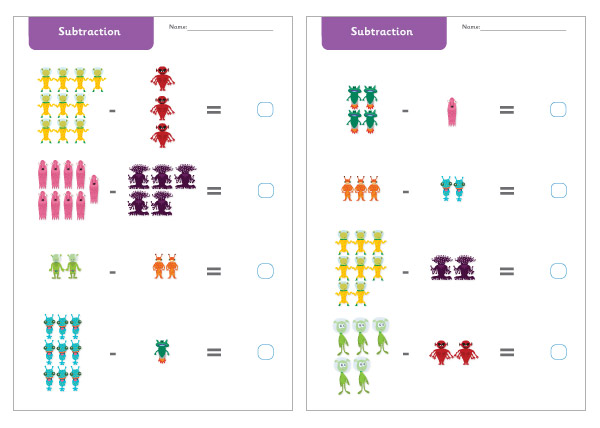 Early Learning Resources Alien Subtraction Worksheets
