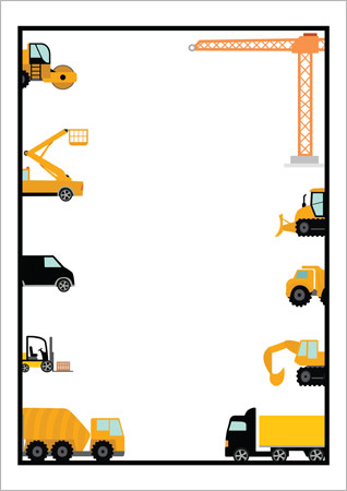 Editable Construction Vehicles Notepaper