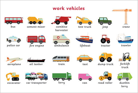 Work Vehicles Word Mat