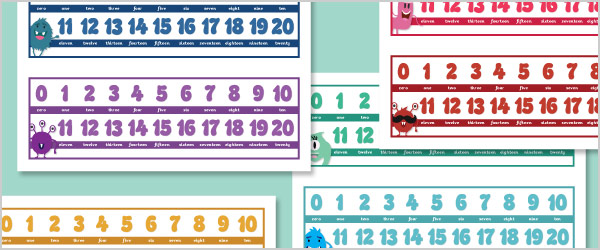 Number Track 0-20 Desktop Strips (Numbers and Words)