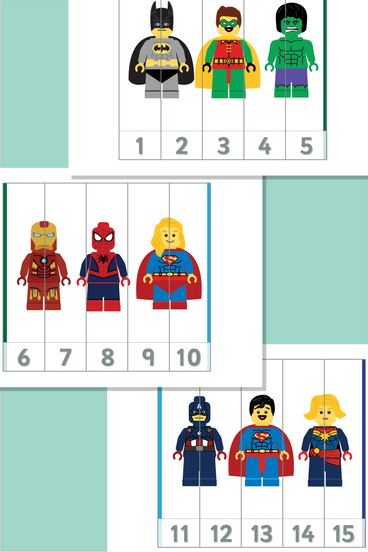 Superheroes Line Puzzles #1-5, Six Characters